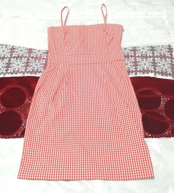 赤白チェック柄 ネグリジェ ミニスカートキャミソールベビードールワンピース Red white plaid negligee skirt camisole babydoll dress