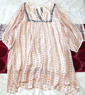 白シフォンエスニック柄チュニック ネグリジェ ナイトウェア ワンピース White chiffon ethnic tunic negligee nightwear dress