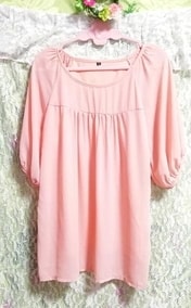 ピンクシンプルシフォン半袖チュニック Pink simple chiffon short sleeve tunic