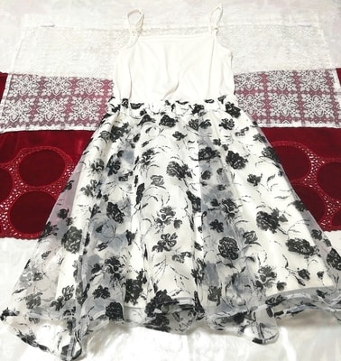 白トップス白黒花柄スカート ネグリジェ キャミソールベビードールワンピース White black floral skirt negligee camisole babydoll dress