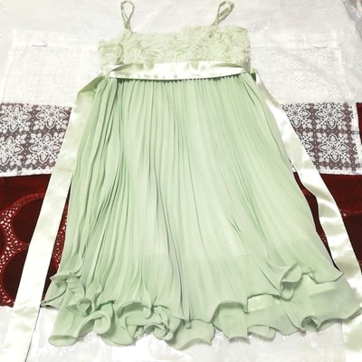 黄緑シフォンサテンリボン ネグリジェ キャミソールベビードールドレス Green chiffon satin ribbon negligee camisole babydoll dress