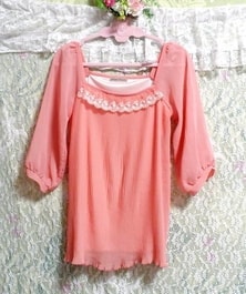 蛍光ピンクシフォンチュニック トップス Fluorescent pink chiffon tunic tops