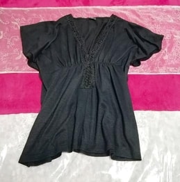 黒レースネック チュニック ワンピース Black lace neck tunic onepiece