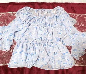 水色三段フリルシフォン チュニック Light blue three frill chiffon tunic