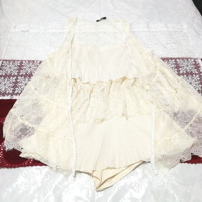 フローラルホワイトレースネグリジェ ガウン ベビードールキュロット 2P Floral white lace negligee gown camisole culotte dress