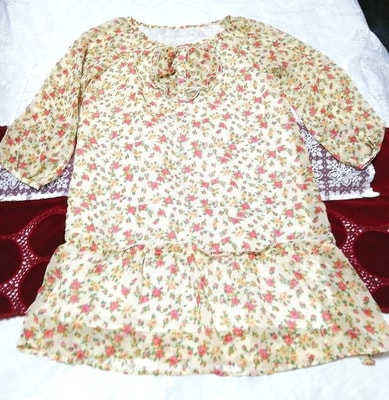 黄色花柄フリルネグリジェチュニックワンピース Yellow floral pattern negligee tunic dress