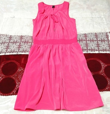 蛍光ピンクシフォン ノースリーブ ネグリジェ ハーフワンピース Fluorescent pink chiffon sleeveless negligee half dress