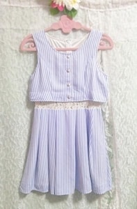 青白チェック柄ネグリジェノースリーブチュニックワンピース Blue white plaid skirt negligee sleeveless tunic dress