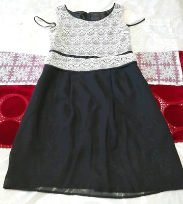 白レース黒シフォンスカート半袖チュニック ネグリジェ ワンピース White lace black chiffon skirt short sleeve tunic negligee dress