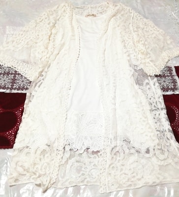 白レース羽織ガウン ネグリジェ ナイトウェア キャミソールベビードールドレス 2P White lace gown negligee nightwear camisole dress