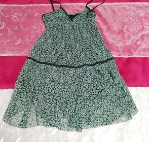 深緑花柄模様ネグリジェキャミソールワンピースベビードール Deep green flower pattern negligee camisole dress babydoll