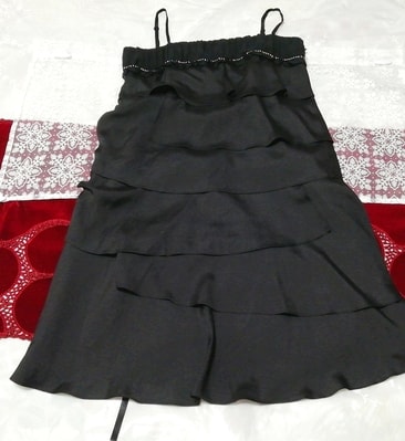 黒シフォン段フリル ネグリジェ キャミソールベビードールワンピースドレス Black chiffon step frills nightwear negligee camisole dress