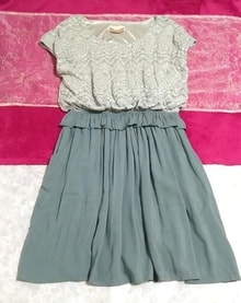 灰グレーレーススカート半袖ネグリジェチュニックワンピース Gray lace short sleeve skirt negligee tunic dress