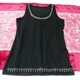 黒色宝石風宝飾付 キャミソール ノースリーブ チュニック Black jewelry style camisole sleeveless tunic